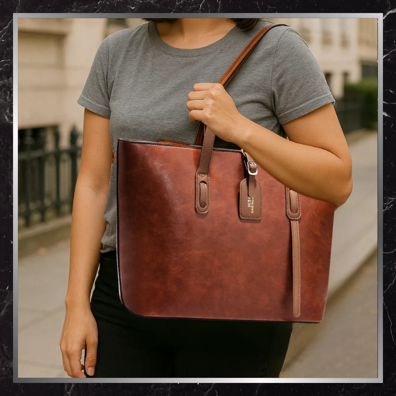 Moteriška odinė rankinė BAD&BAGS, ruda, shopper tipo