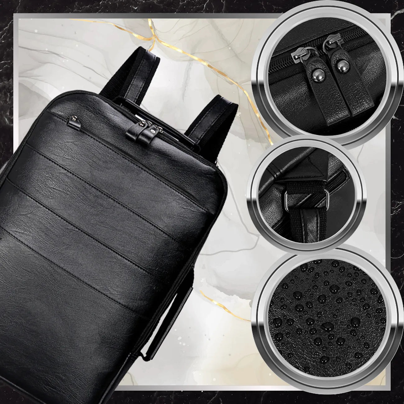 Vyriška odinė kuprinė, juoda, rankinis bagažas