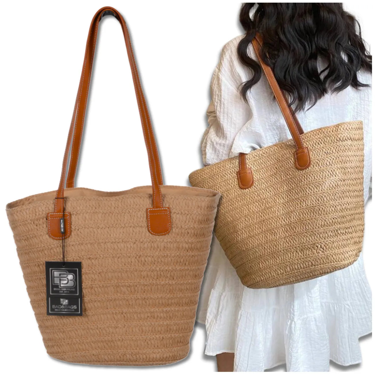 Moteriška paplūdimio rankinė BAD&BAGS, didelė, šiaudinė N486