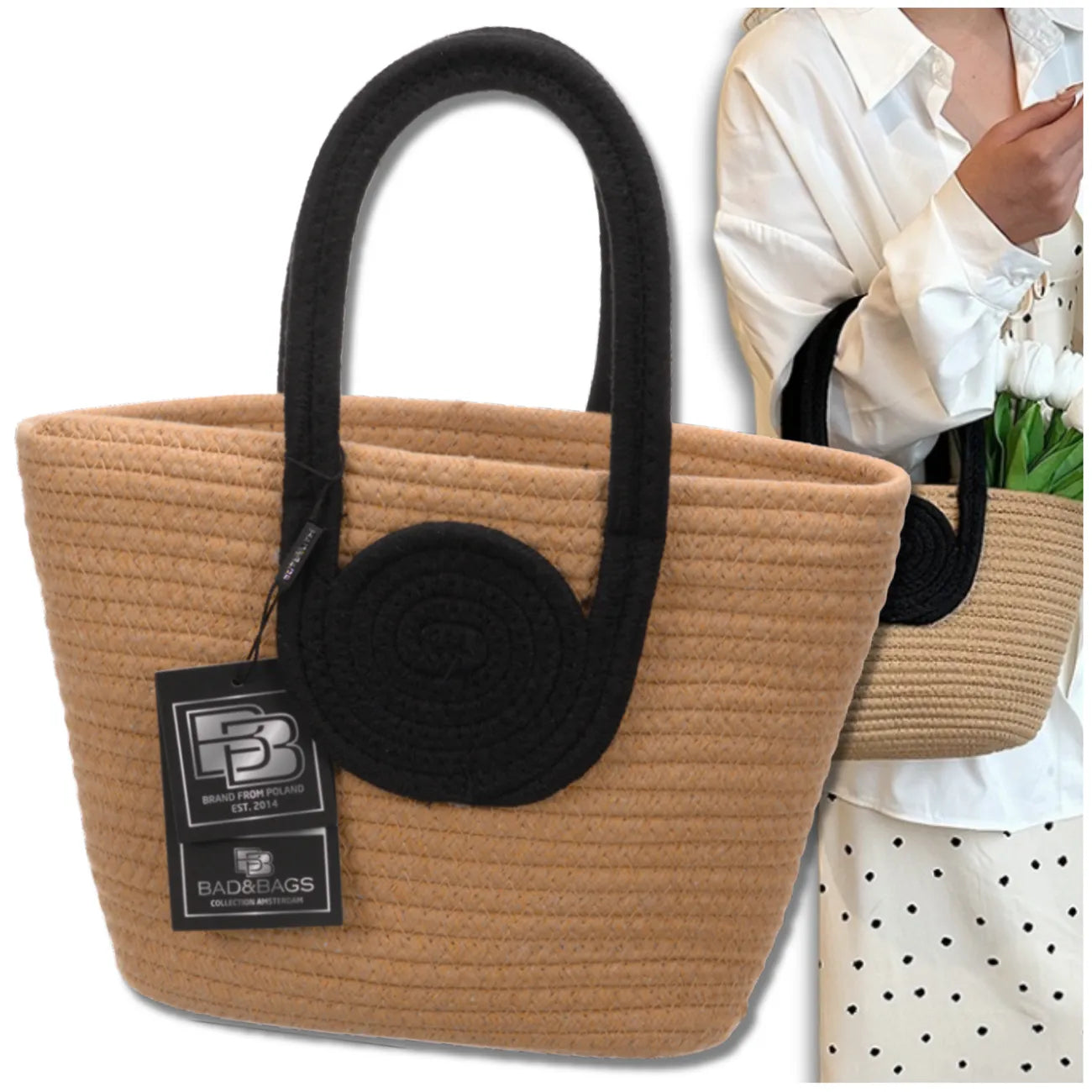 Moteriška paplūdimio rankinė BAD&BAGS, šiaudinė, maža