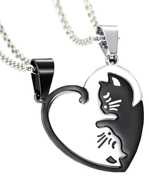 Vėriniai „BEST FRIENDS“ – dvi širdys ir katės, chirurginis plienas (2 vnt.)