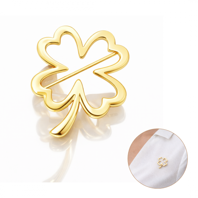 Elegantiška auksinės spalvos dobilo formos sagė (BZ228)