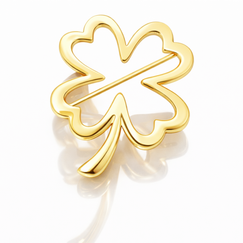 Elegantiška auksinės spalvos dobilo formos sagė (BZ228)