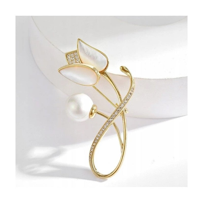 Elegantiška auksinės spalvos tulpės formos sagė BZ229