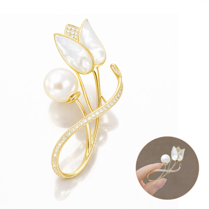 Elegantiška auksinės spalvos tulpės formos sagė BZ229