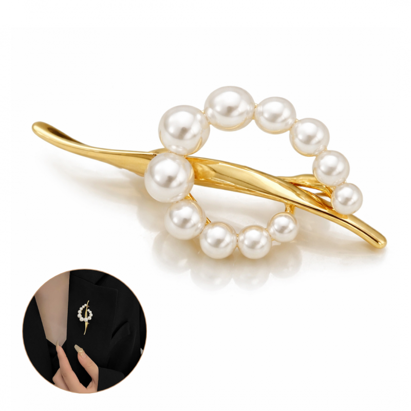 Dekoratyvinė auksinės spalvos sagė su perlais BZ226