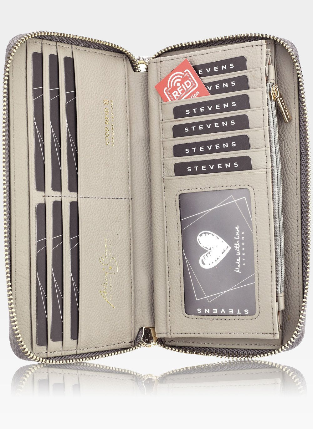 Didelė odinė moteriška piniginė STEVENS pilka + rožinė D1933