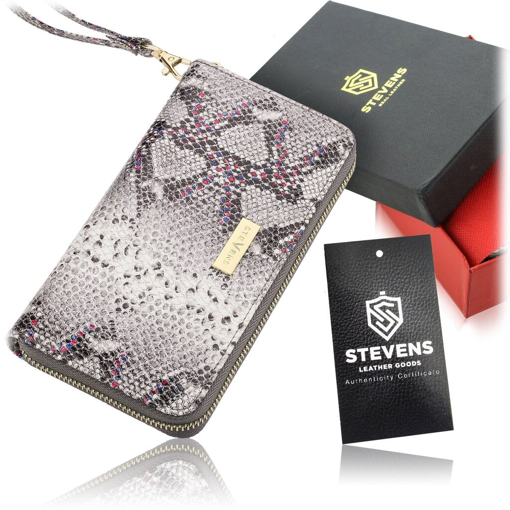 Didelė odinė moteriška piniginė STEVENS pilka + rožinė D1933