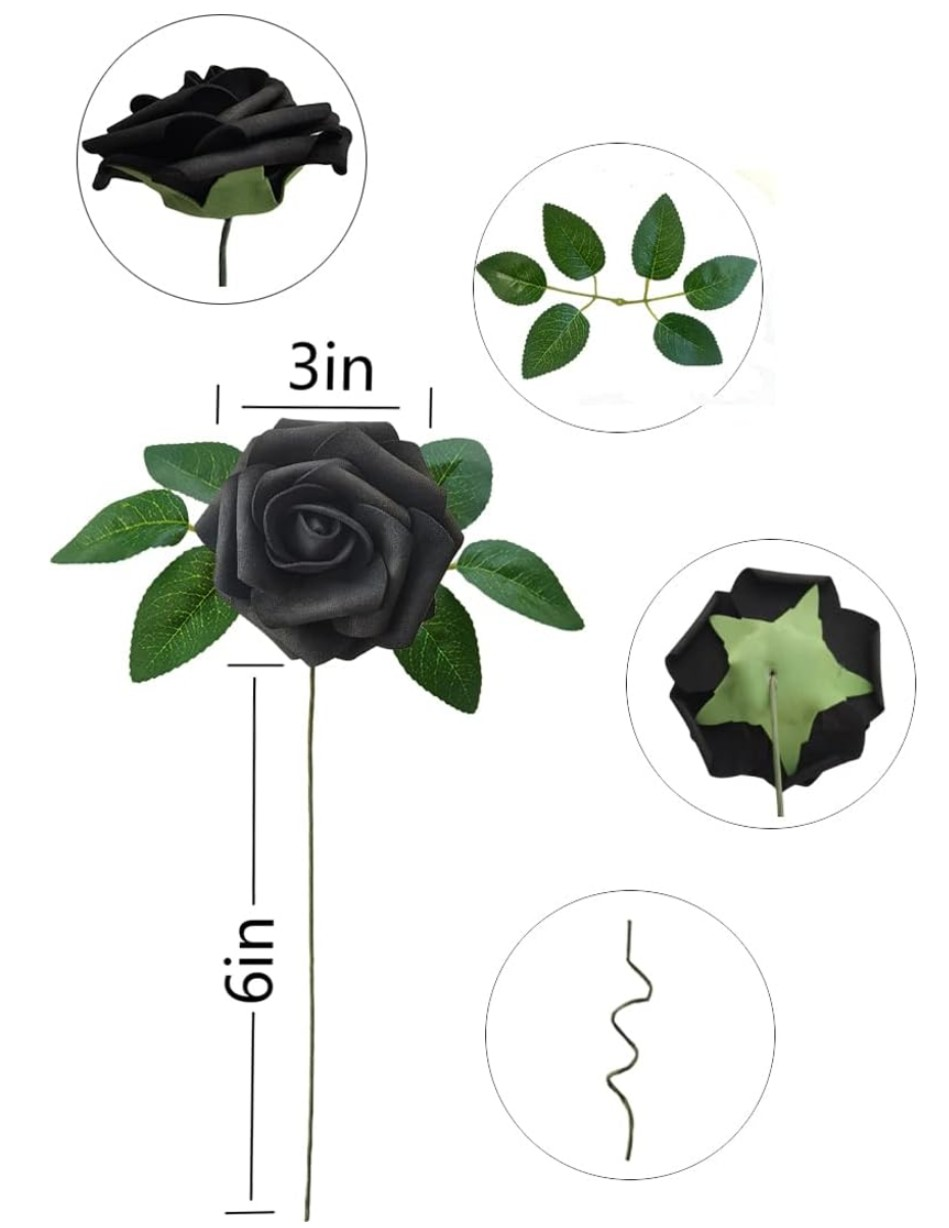 Dirbtinės rožės 25 vnt. L17, juodos