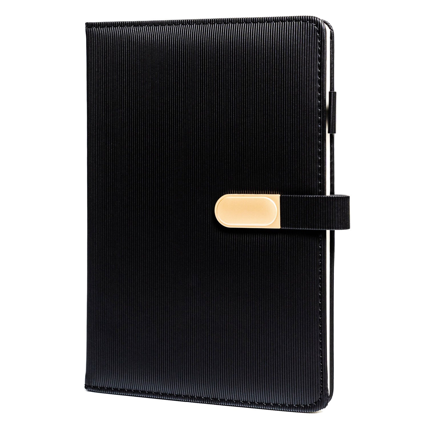 Dovanų rinkinys: juodas elegantiškas A5 sąsiuvinis ir rašiklis su juodu šerdimi