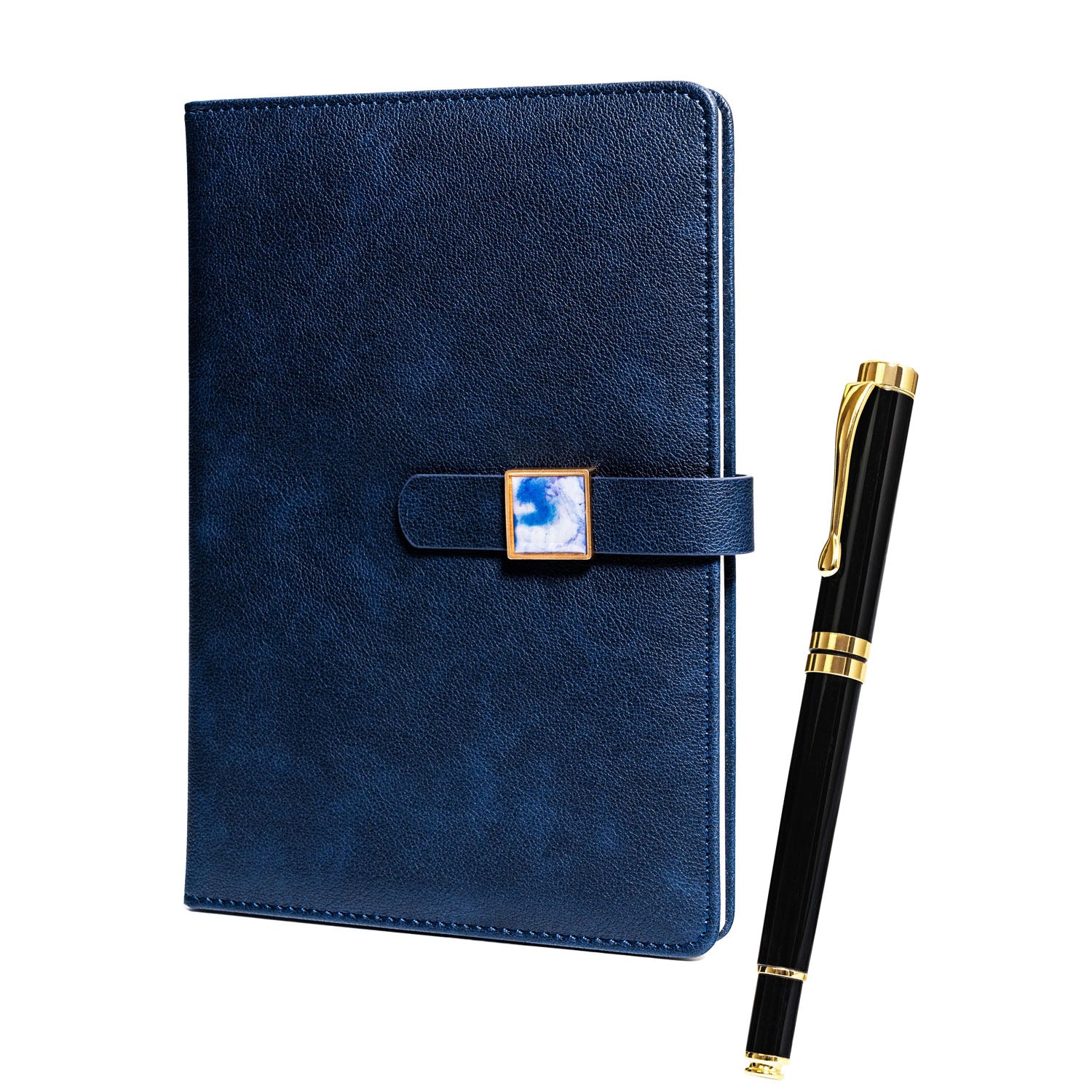 Dovanų rinkinys: mėlynas linijinis sąsiuvinis ir juodas rašiklis