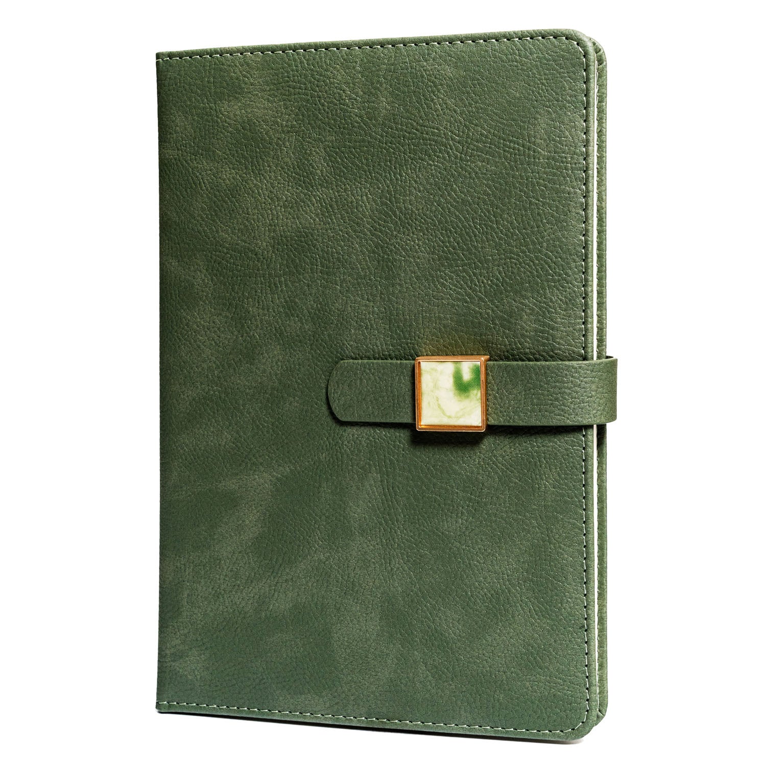 Dovanų rinkinys: žalia užrašų knygelė su magnetiniu užsegimu ir juodas rašiklis