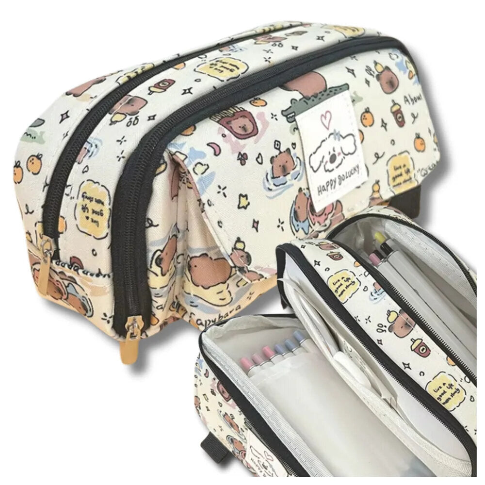 Dviejų skyrių penalas su kapibara Happy Go Lucky