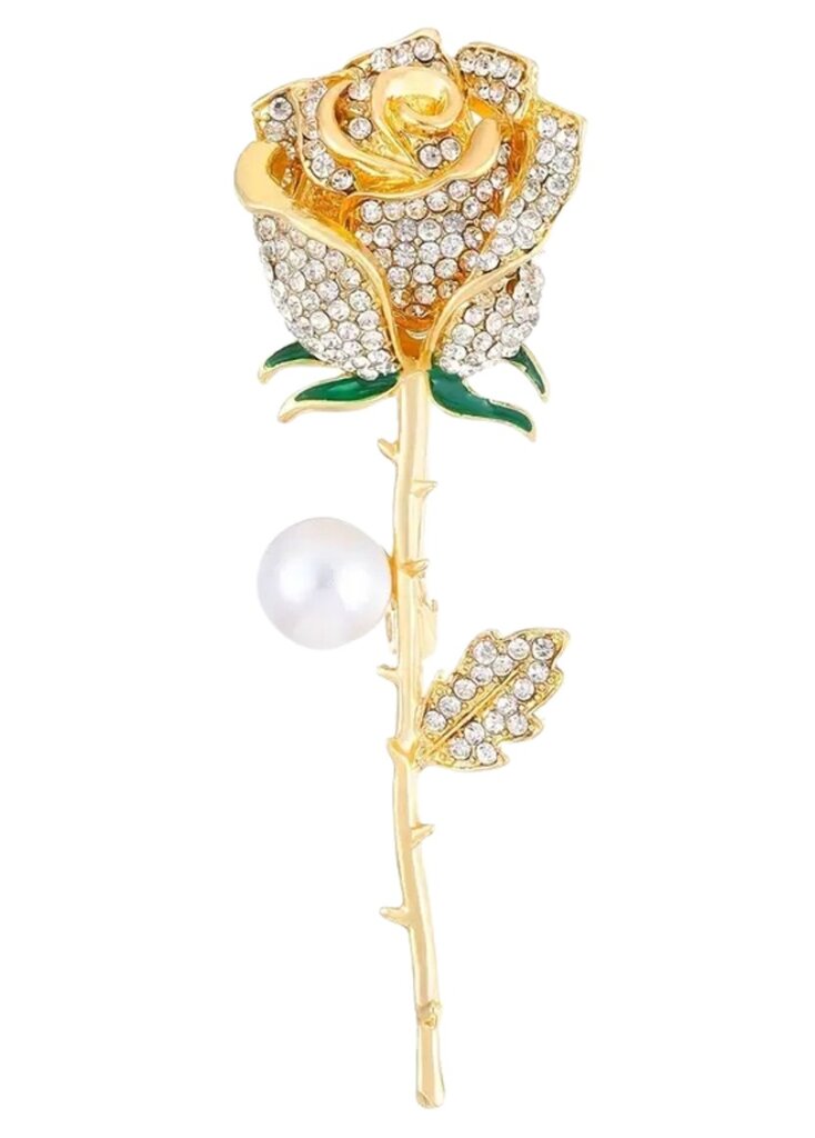 Elegantiška sagė su rože, dekoruota cirkoniais ir perlu E49 N328