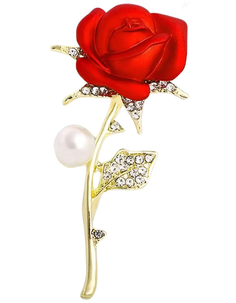 Elegantiška sagė su rože, dekoruota cirkoniais ir perlu