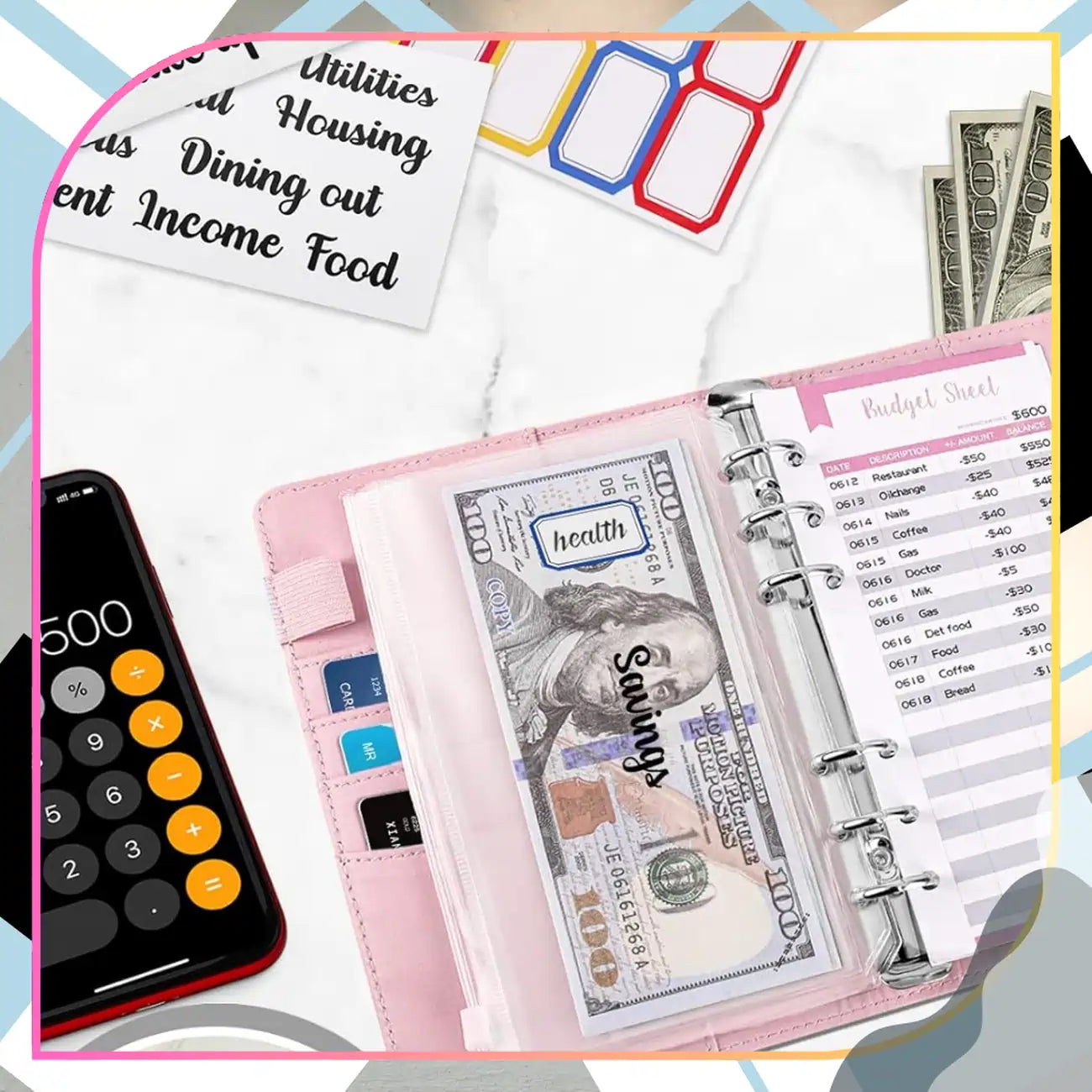 Finansų planavimo segtuvas, rožinis rinkinys