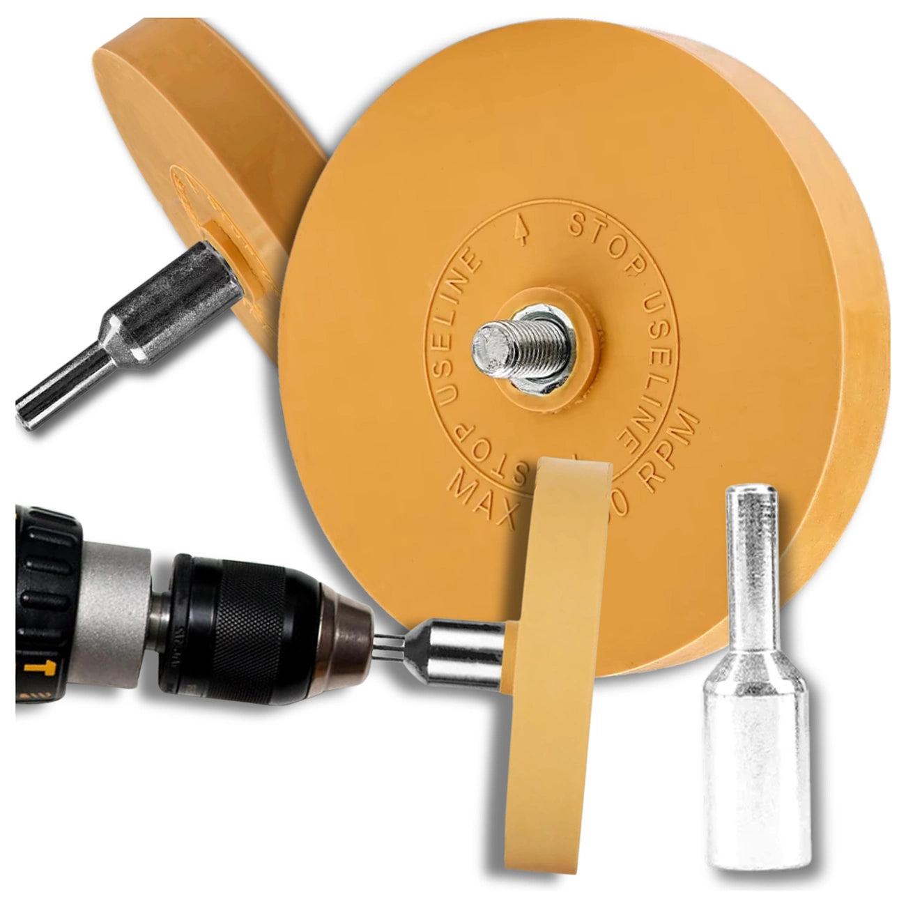 Guminis diskas dažų ir lipdukų šalinimui, su adapteriu