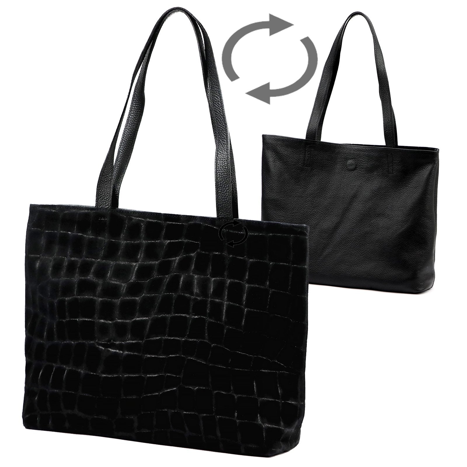 Luka 26-158 CROCO DOUBLE juoda natūralios odos rankinė czarny