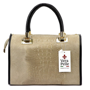Luka 25-088 CROCO pilkai rusva natūralios odos rankinė taupe