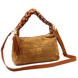 Luka 26-032 CROCO zomšinė rankinė, kupranugario spalva camel-1