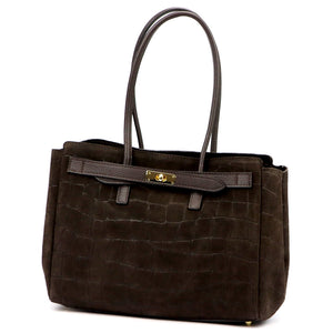 Camilla PREMIUM 10.004 CROCO tamsiai ruda odinė rankinė ciemny brąz