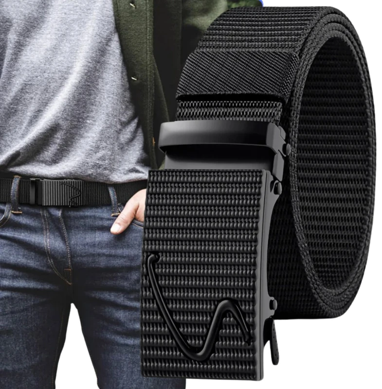 Juodas vyriškas elastinis diržas su automatine kelnių sagtimi D145