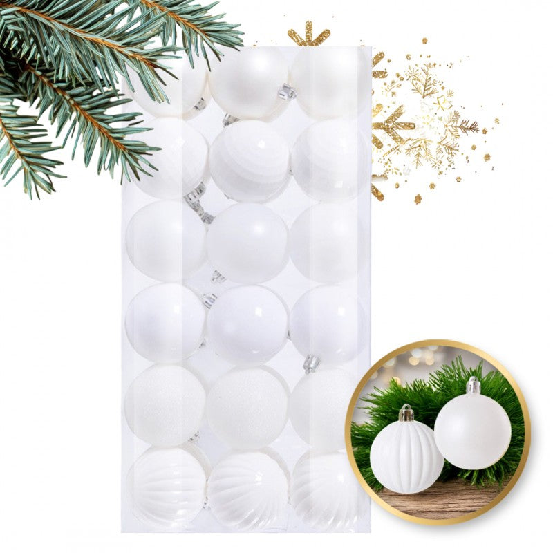 Kalėdinių žaisliukų rinkinys 36 vnt M4, balti