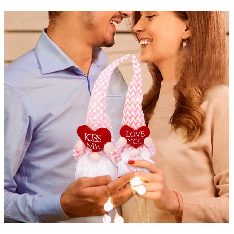 Dekoratyvinis Sėdintis Valentinio Nykštukas „Love You“ – Rožinis, 36 cm