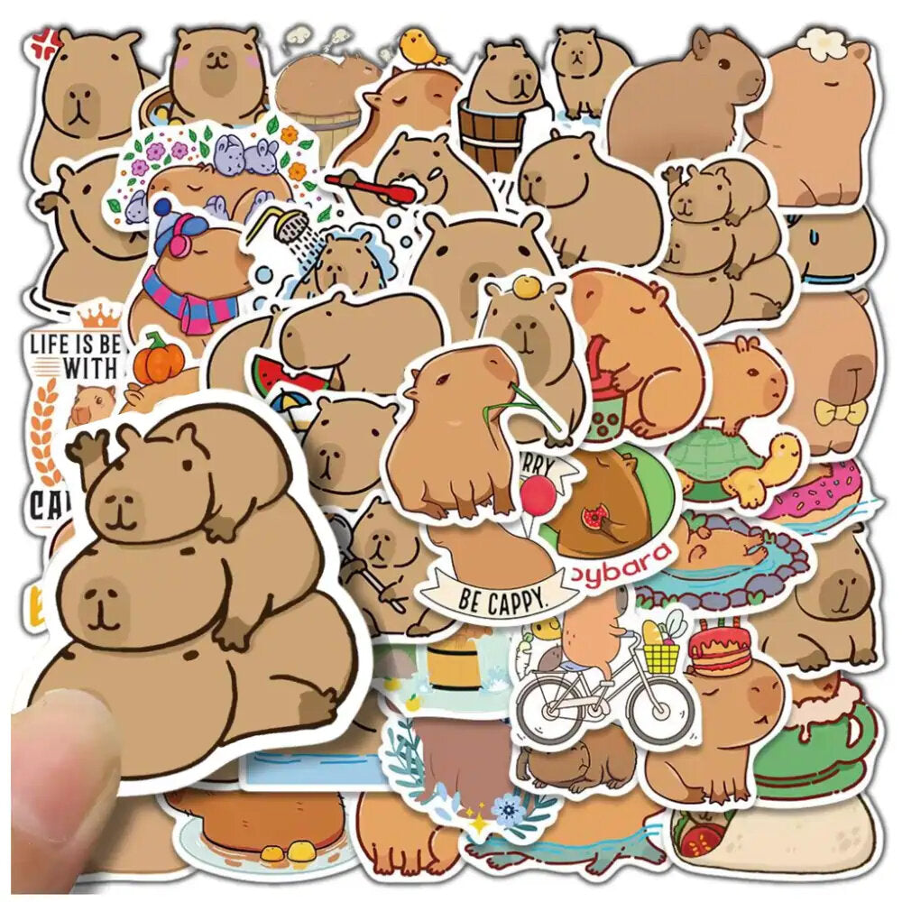 Lipdukai vaikams, 100 vnt., kapibara motyvaciniai, skirti nešiojamam kompiuteriui.