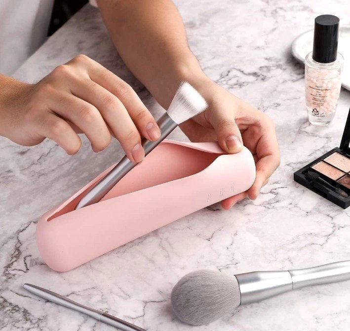 Makiažo šepetėlių dėklas S9 rožinis