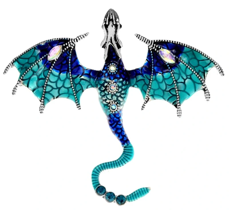 Mėlyna drakono sagė su cirkoniais