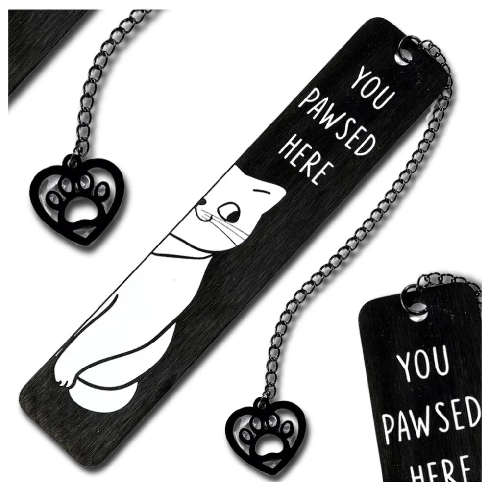 Metalinė knygos žymė, juoda, katė