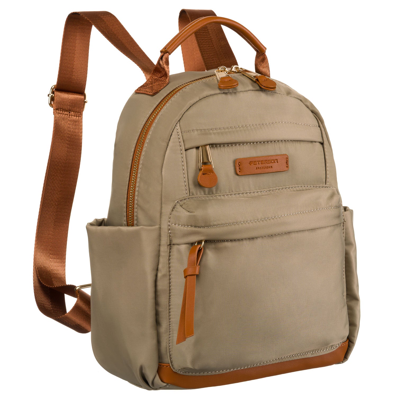 Miesto kuprinė, khaki ir ruda, su užtrauktuku