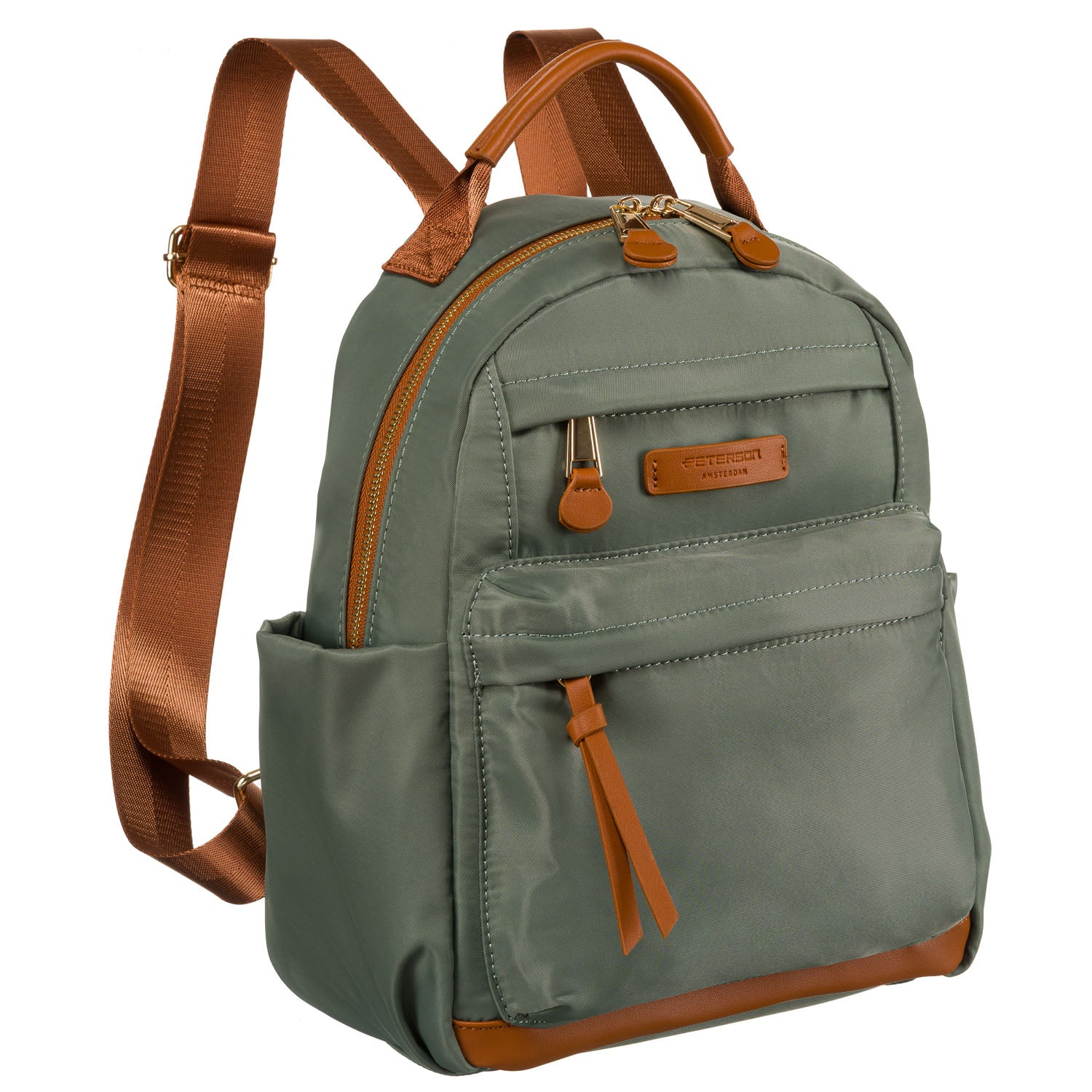 Miesto kuprinė, žalia-ruda, reguliuojamos petnešos