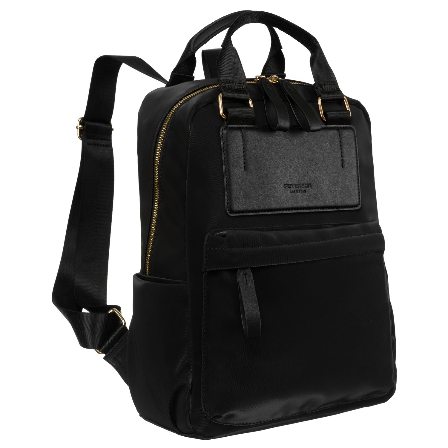 Moteriška miesto kuprinė, juoda, nailonas ir dirbtinė oda