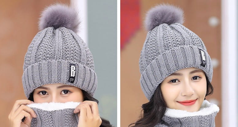 Moteriškas kepurės ir šaliko komplektas SD68 pilkas