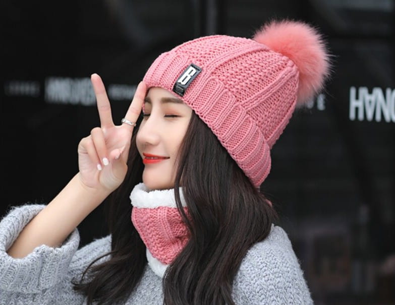 Moteriškas kepurės ir šaliko komplektas SD68 rožinis