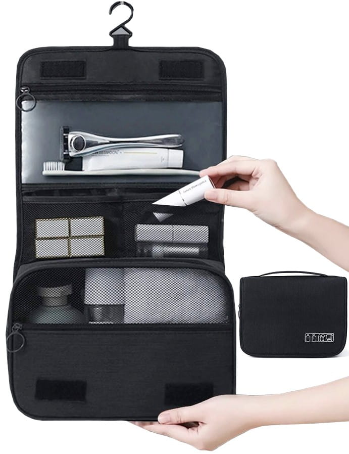 Pakabinamas kelioninis kosmetikos krepšys E1, juoda