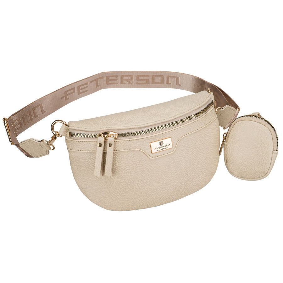 Moteriška smėlio spalvos ekologiškos odos juosmens rankinė „Peterson“ su prisegama pinigine TL17