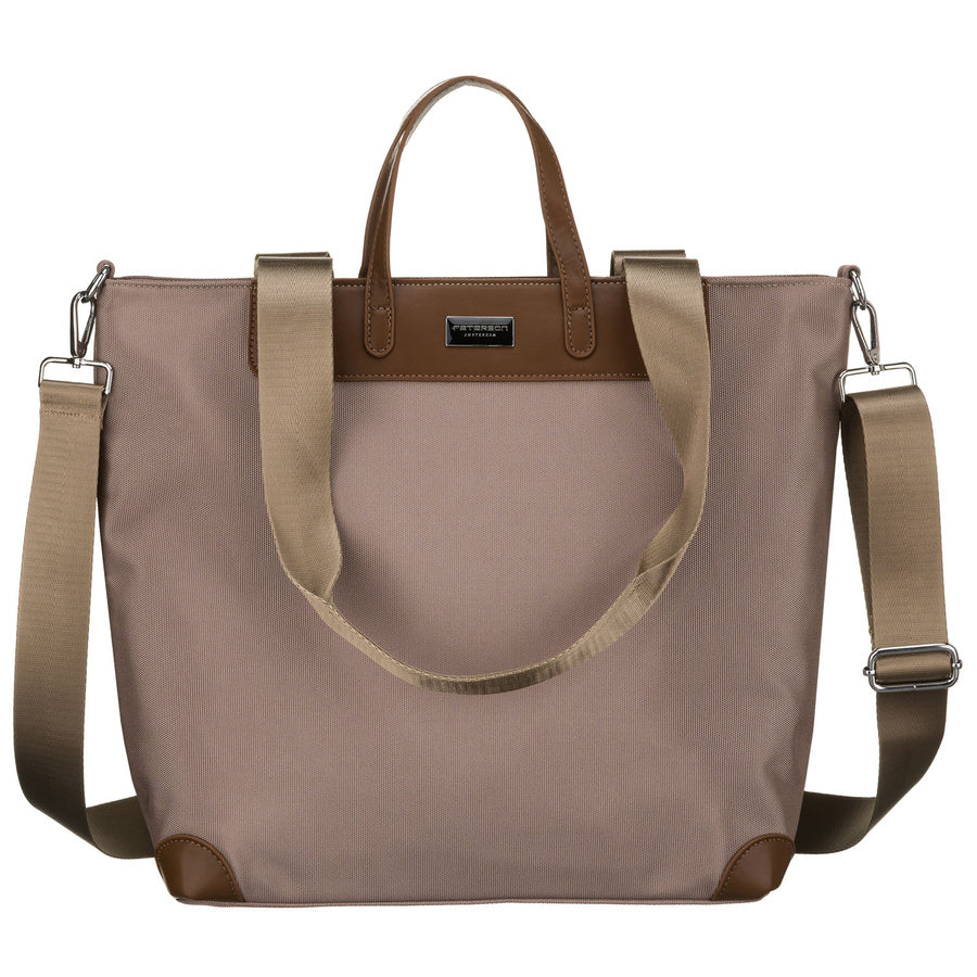 Smėlio spalvos moteriška „Peterson“ shopper rankinė su rankenomis ir nuimamu dirželiu, eko oda P26