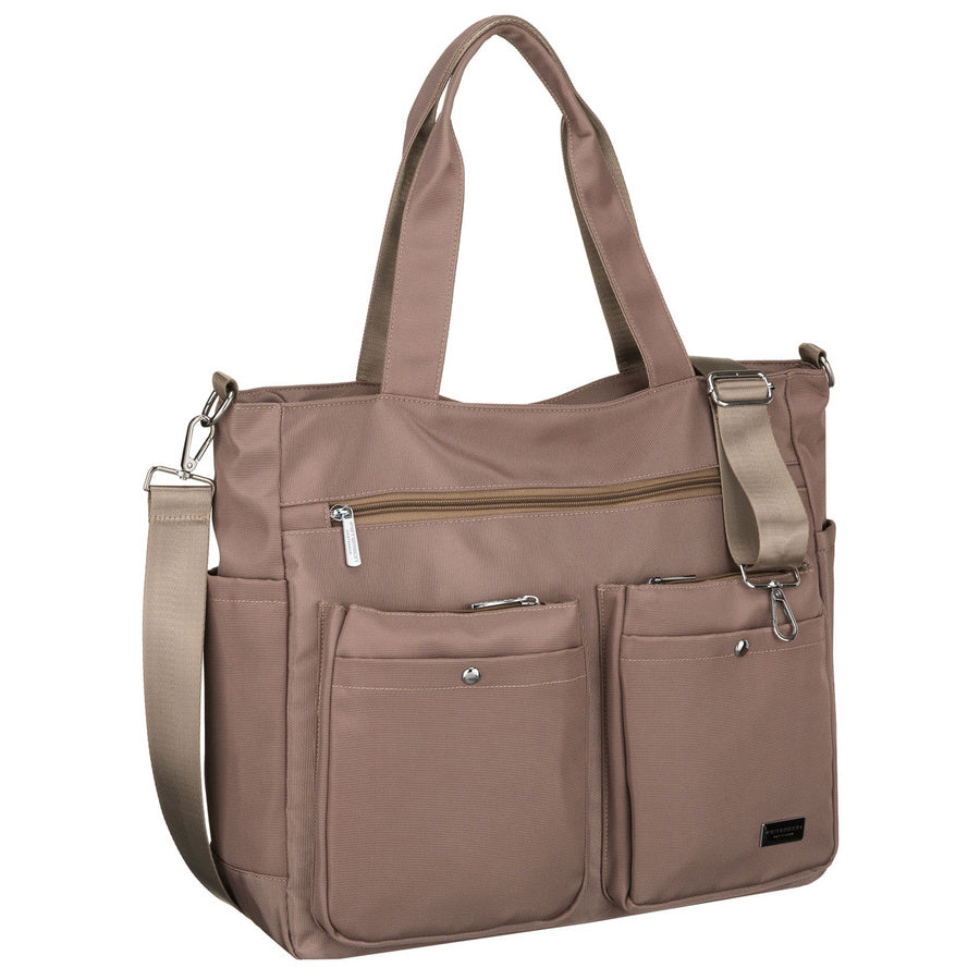 Moteriška smėlio spalvos poliesterio rankinė su skyriumi nešiojamam kompiuteriui „Peterson“ P34