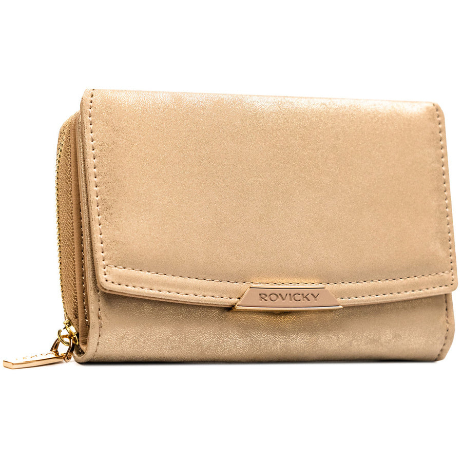 Smėlio spalvos moteriška horizontali ekologiškos odos piniginė su spaude „Rovicky“ ST60