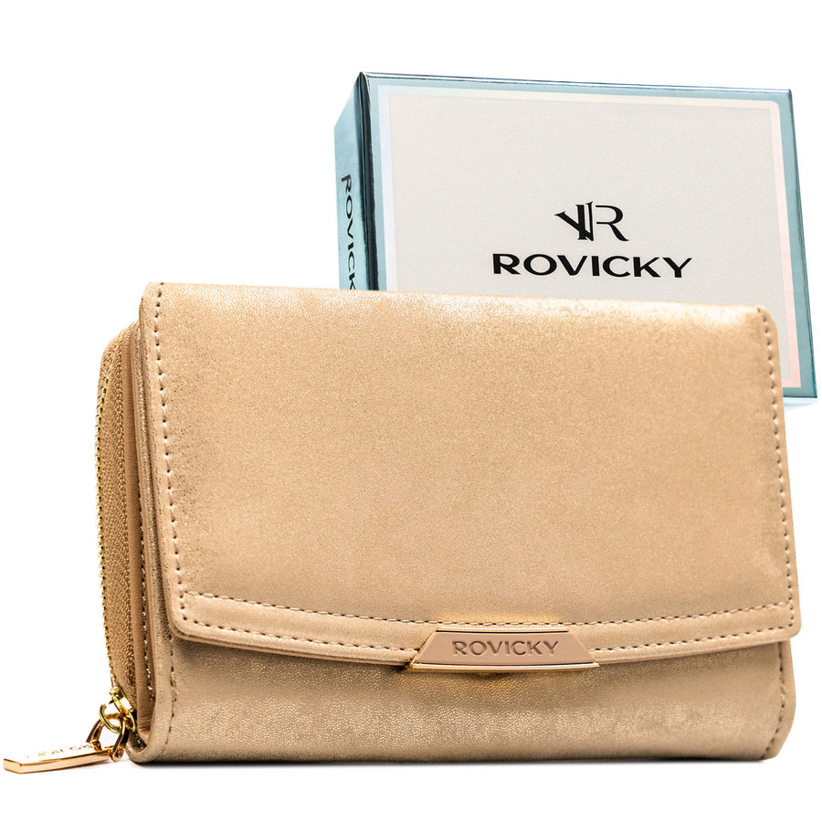 Smėlio spalvos moteriška horizontali ekologiškos odos piniginė su spaude „Rovicky“ ST60