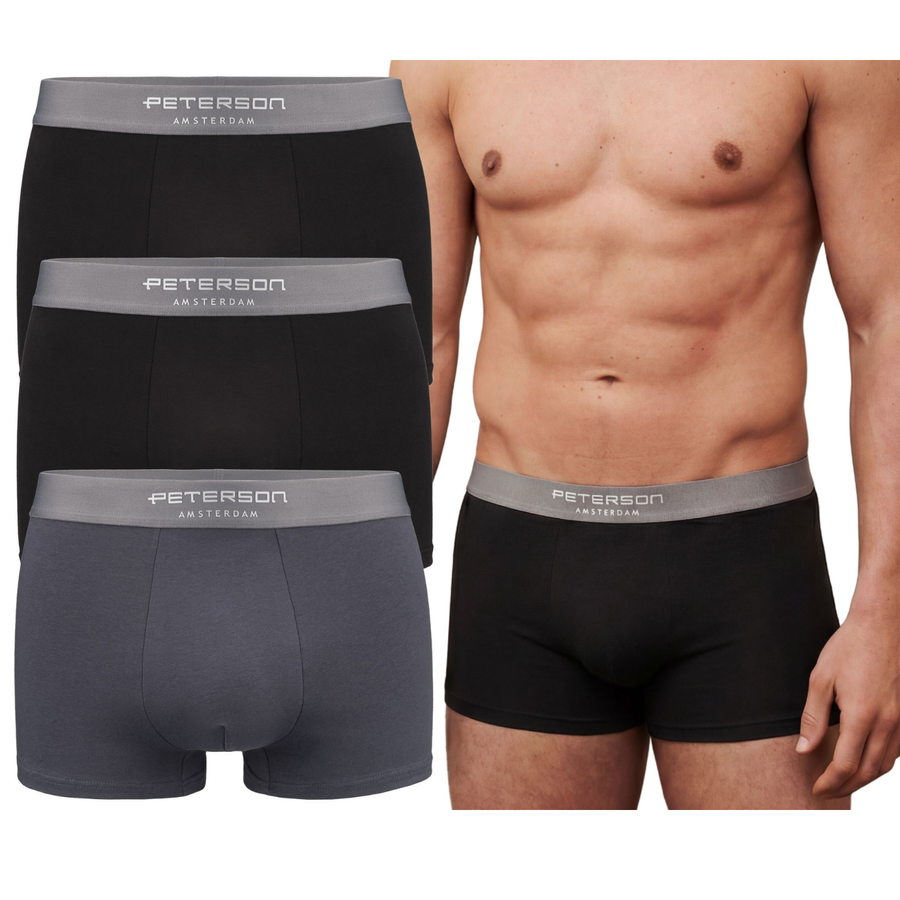 Vyriškos medvilninės bokserės „Peterson“, 3 porų rinkinys, juoda/pilka, XL D77
