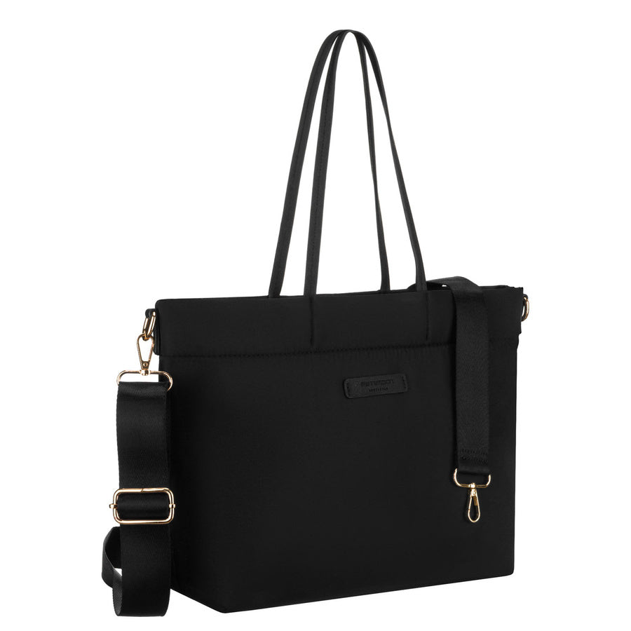 Didelė juoda moteriška „Peterson“ nailoninė shopper rankinė A4 formatui, su magnetiniu užsegimu P24