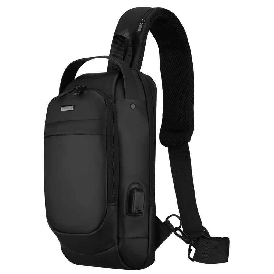 Talpi vyriška per petį nešiojama rankinė „Rovicky“ su USB jungtimi, juoda, iš ekologiškos odos ST84