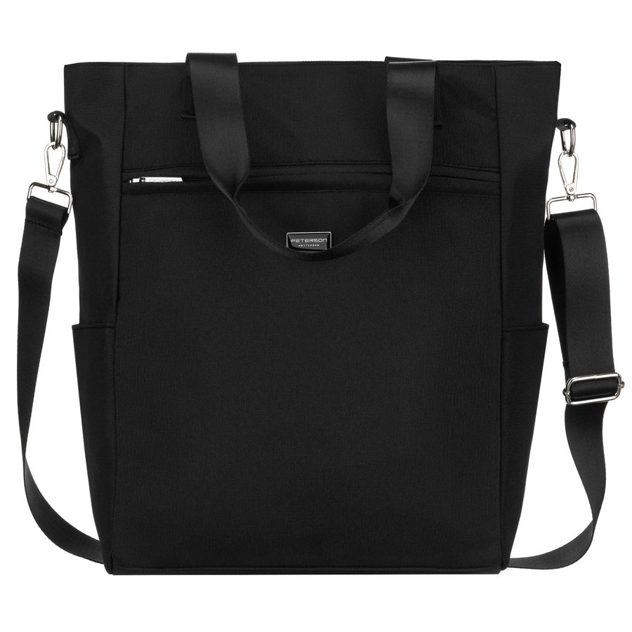 Talpi juoda moteriška „Peterson“ shopper rankinė su rankenomis ir prisegamu dirželiu, iš dirbtinės odos P29