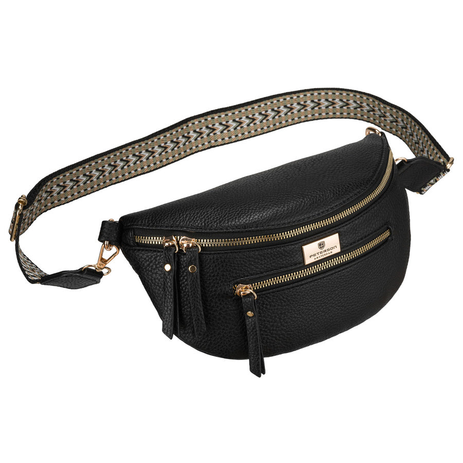 Moteriška juoda vieno skyriaus rankinė per juosmenį „Peterson“, iš ekologiškos odos TL18