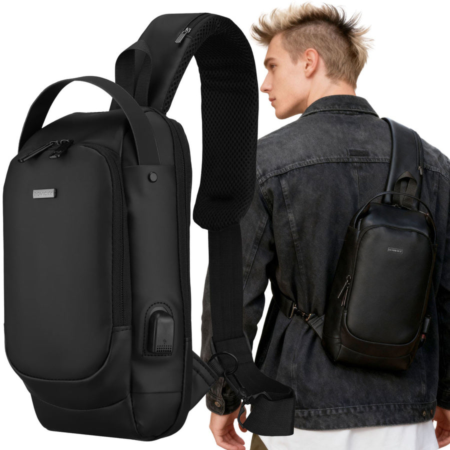 Vyriška juoda per petį nešiojama rankinė iš ekologiškos odos „Rovicky“ ST83