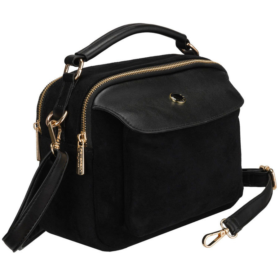 Peterson moteriška maža juoda „crossbody“ rankinė per petį su užtrauktuku, miesto stiliaus, iš dirbtinės odos D65